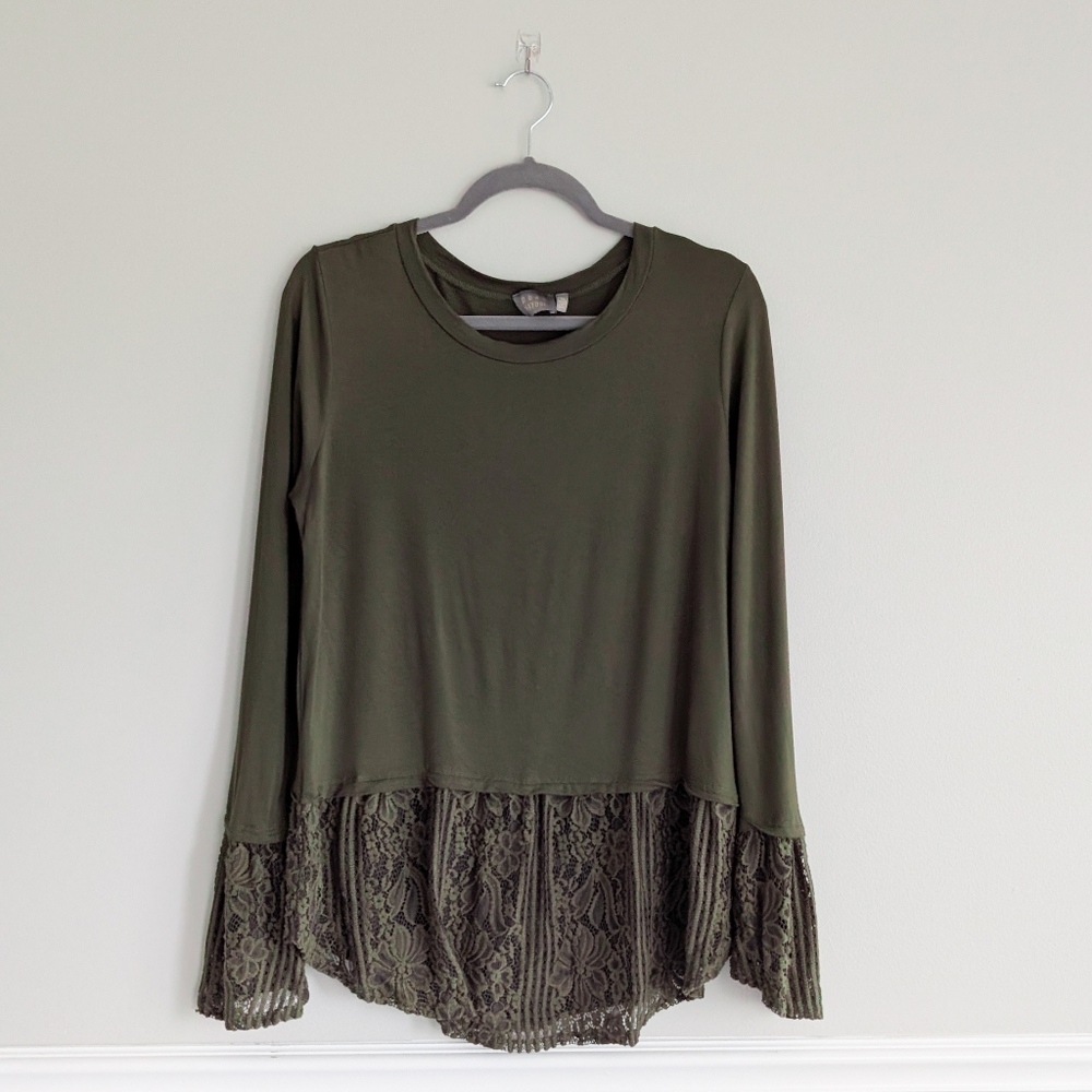 Dual Nature Women's Long Sleeve Blouse, Peplum Top, Lace - Medium